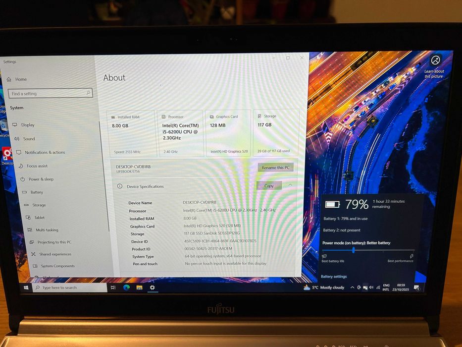 Laptop Fujitsu Lifebook E756, I5, 8GB RAM, 120GB SSD