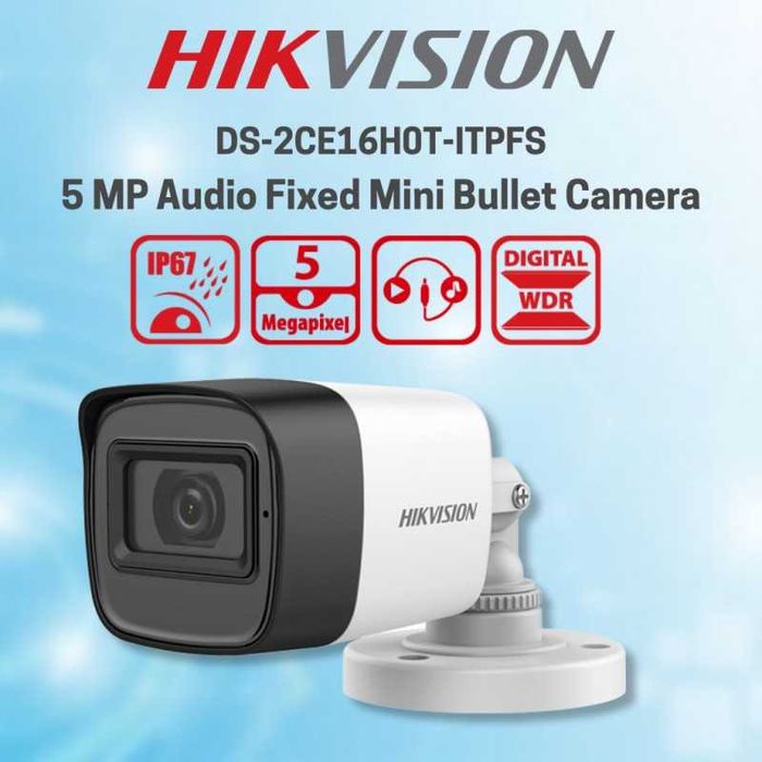 Camera supraveghere TurboHD Hikvision DS-2CE16H0T-ITPFS 5MP lentila 2.8mm IR 25m AoC microfon noua
