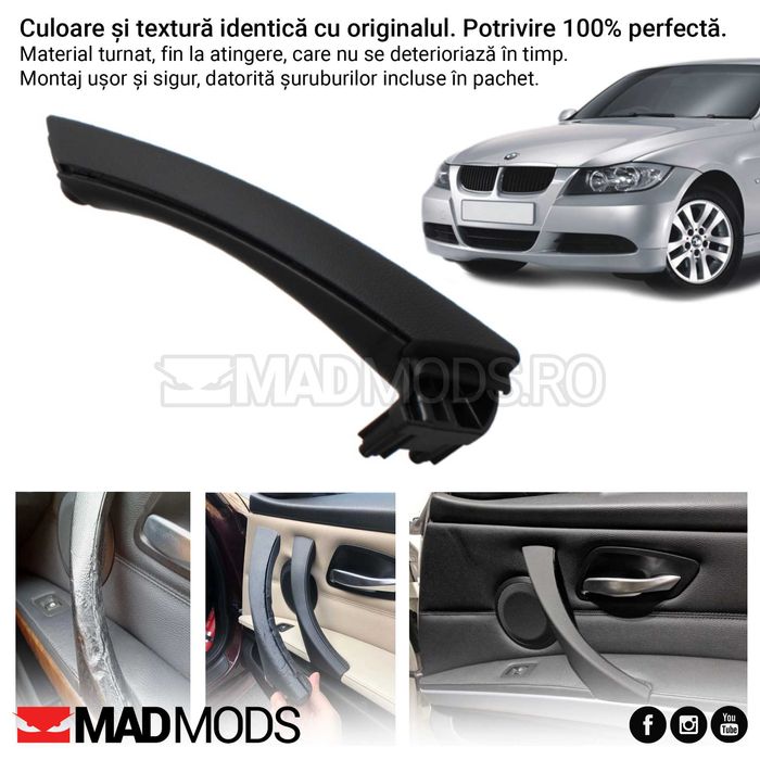 Maner interior portiera BMW Seria 3 E90 E91 E92 E93 Negru, Fata Spate