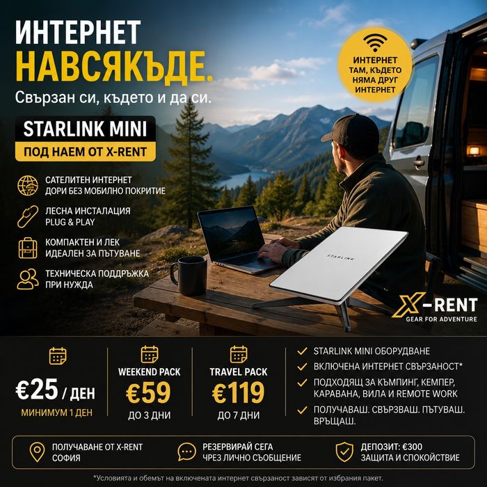 Starlink Mini под наем – сателитен интернет навсякъде