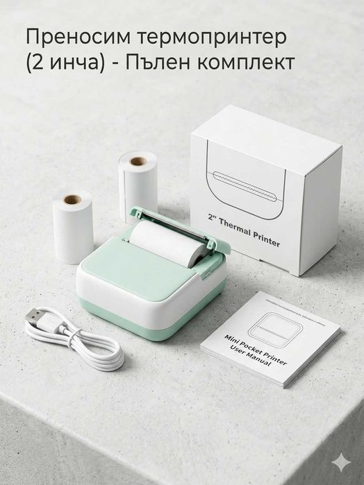 Мини Джобен Термопринтер с Bluetooth + Подарък ролка хартия
