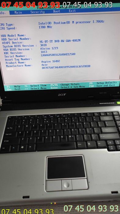 LAPTOP ACER ASPIRE 1640Z 512mb ram fara hdd bateria nu tine incarcator