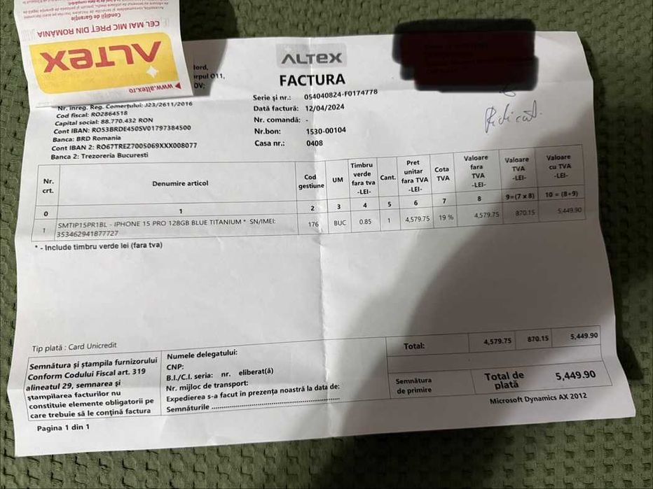 Vand Iphone 15 pro 128GB