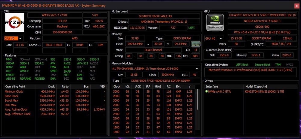 Calculator / Sistem PC Gaming - R7 7700X, 5060Ti 16GB, 32GB, 1TB SSD