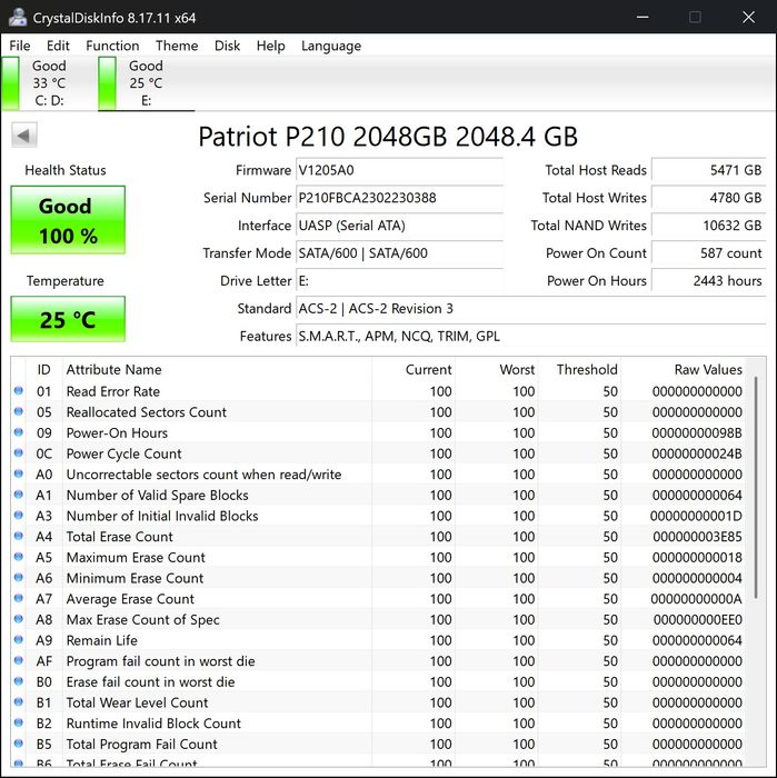 SSD Sata 3 Patriot P210 2048GB. 2.5 100% Life 2TB