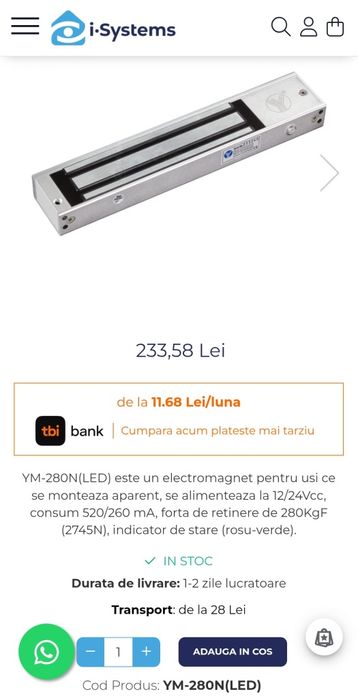 Electromagnet Yli YM-280N(LED), 280 kgf, 12/24Vcc, montaj aparent