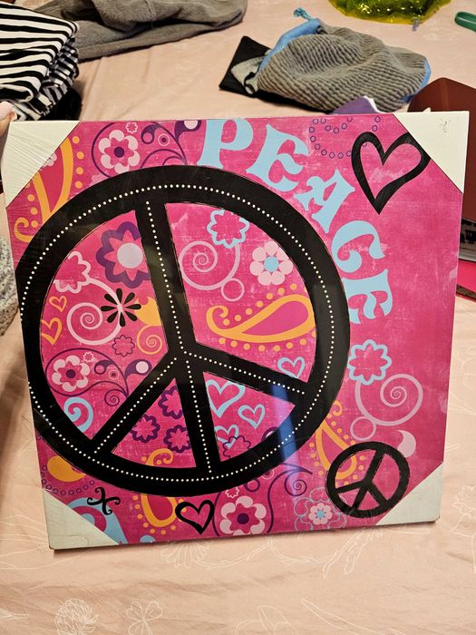 Арт картина на платно с хипи мотиви (Peace & Love) – Нова, с предпазно фолио