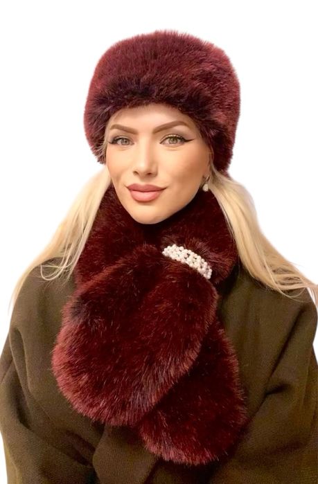 Set fular si caciula din blana, Muzky, marime universala