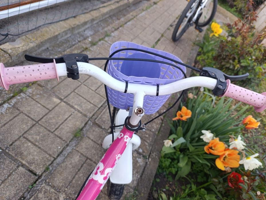 Детско розово колело с помощни гуми - 18 цола