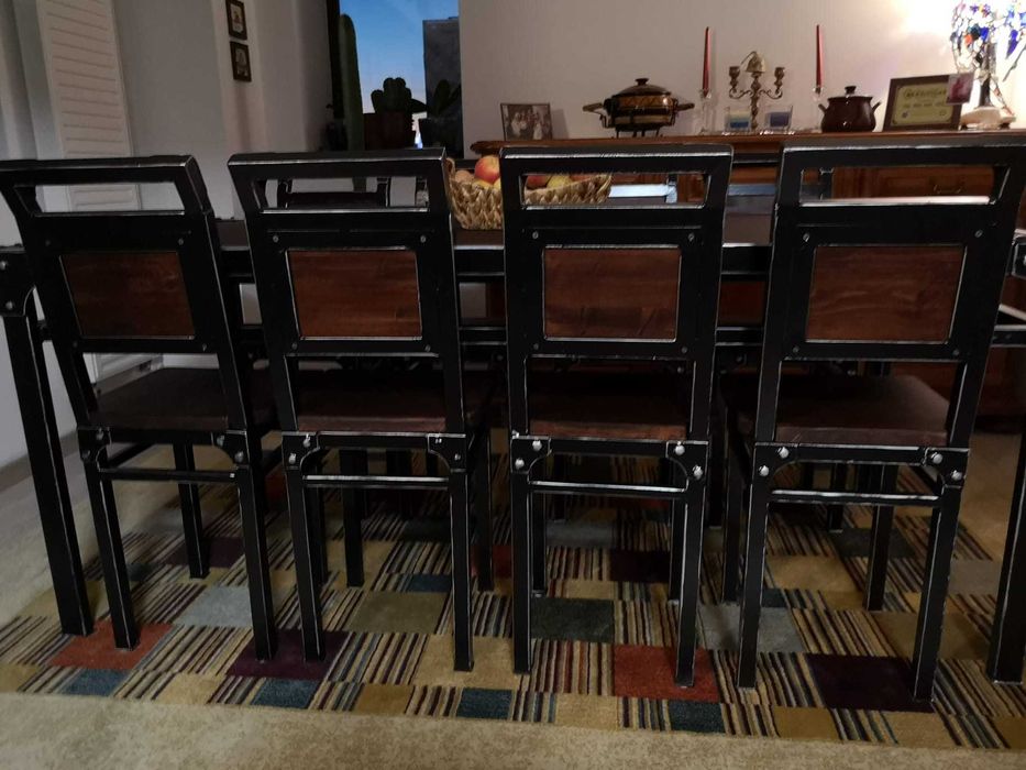 Masa/scaun fier si lemn natural-orice dimensiune dorita.4/6/8 persoane