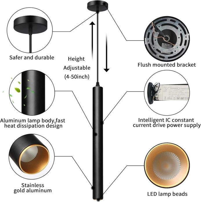 OKELI Черна модерна висяща лампа, LED 38,5 см, 4000К, 10 W