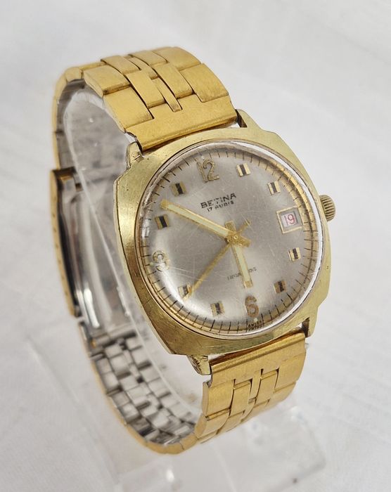 Ceas bărbătesc Betina mecanic, vintage, cu 17 rubine, din oțel inoxidabil, Swiss made.