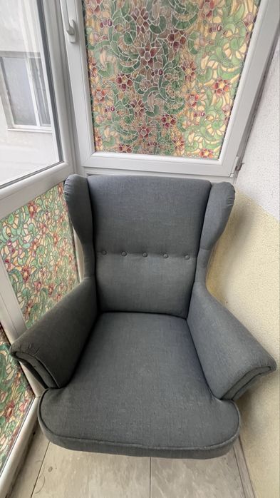 Fotoliu IKEA STRANDMON Scaun cu braţe, Nordvalla gri închis