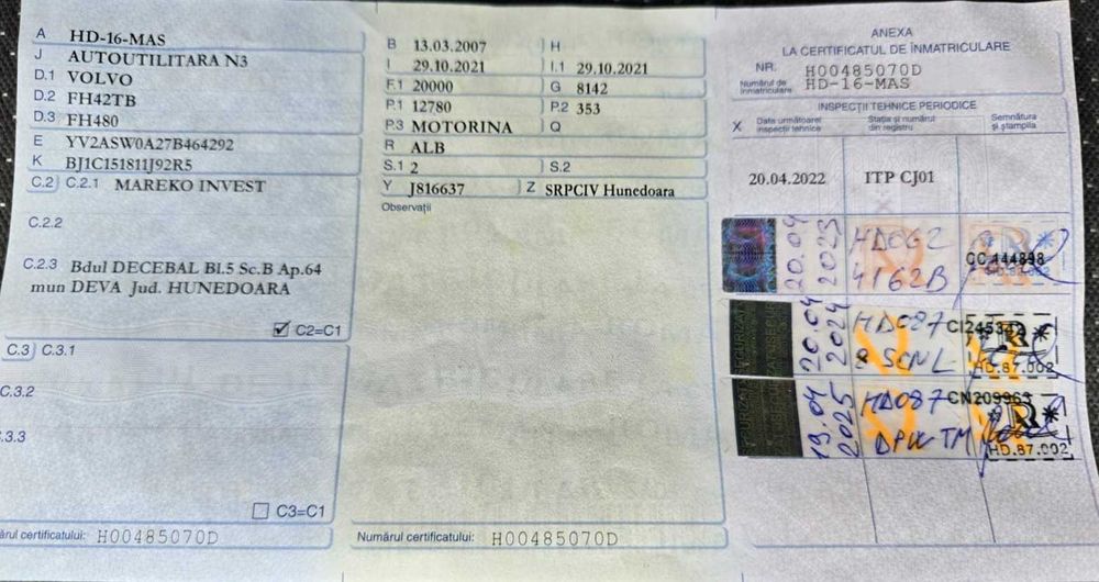 Vand Volvo FH480 EURO5 Kit de basculare An 2007