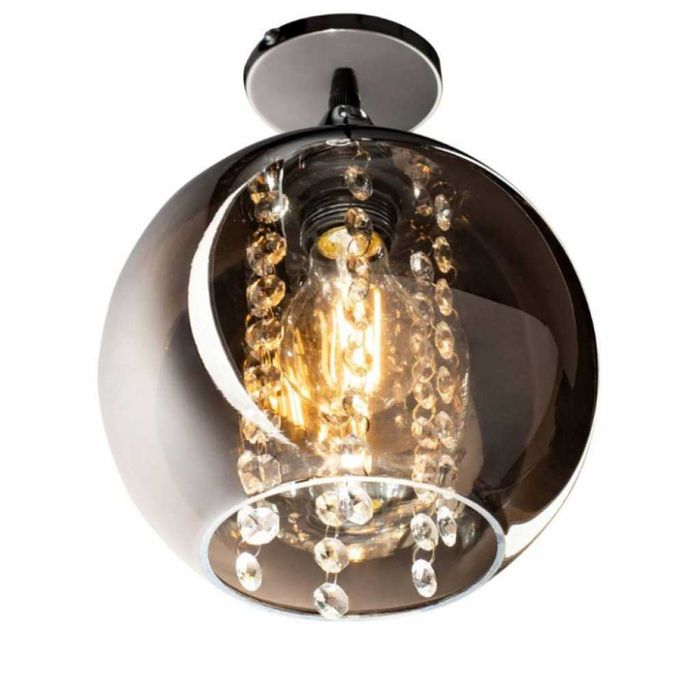 Луксозен плафон със стъклен абажур и кристали