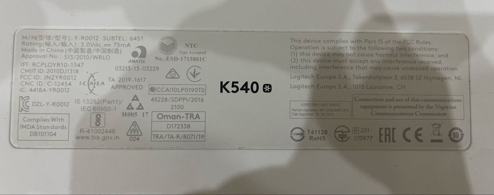 Клавиатура Logitech K540 + Logitech unifying receiver