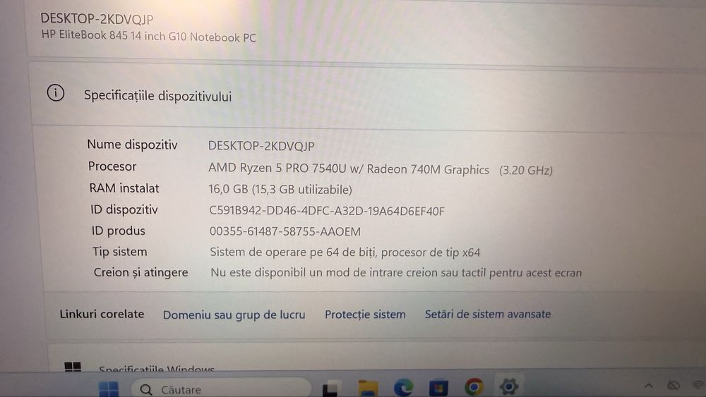 HP Elitebook 845 G10 Ryzen 5 PRO 7540u/ 16 Gb DDR5/ Baterie 8 ore