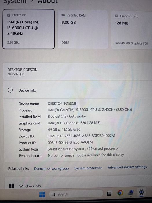 Laptop Lenovo Thinkpad Intel i5 cu 8 gb Ram 15.6 inch