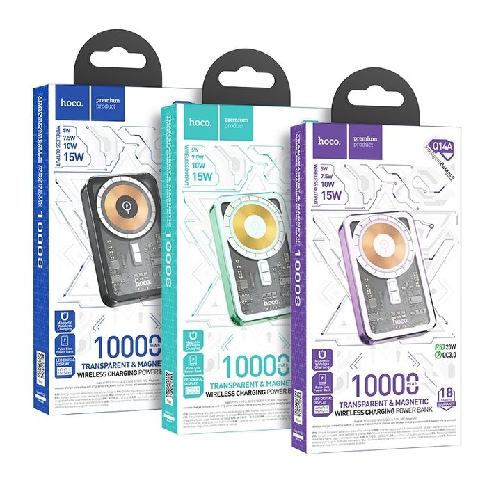 Hoco Q14A Transparent 2in1 Magnetic Power Bank 10000mAh for iPhone 15