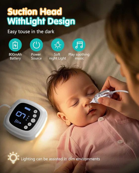 Бебешки назален аспиратор,засмукване 9 нива,музика,светлина,различни накрайници,акумулаторен нов