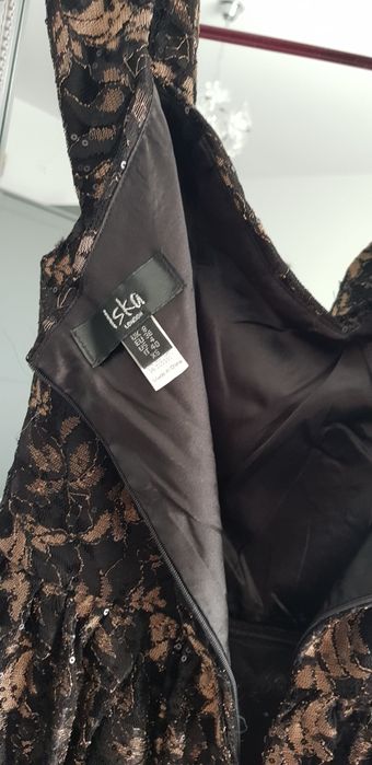 Rochie Iska evazata cu aplicatii de paiete, Negru/Maro bronz, XS
