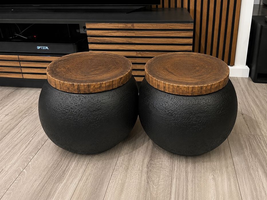 Masute de cafea tip tambur pentru interior exterior negru 43.2 x 35.6 cm