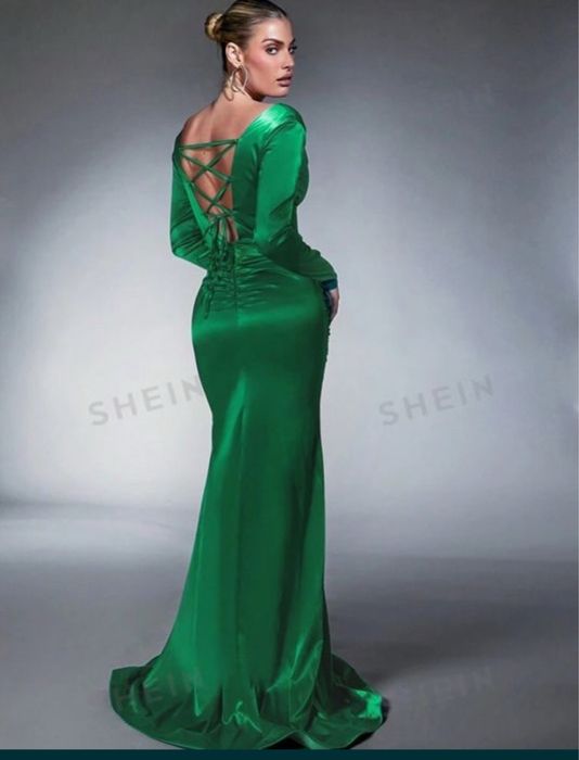 Rochie satin elastic smarald