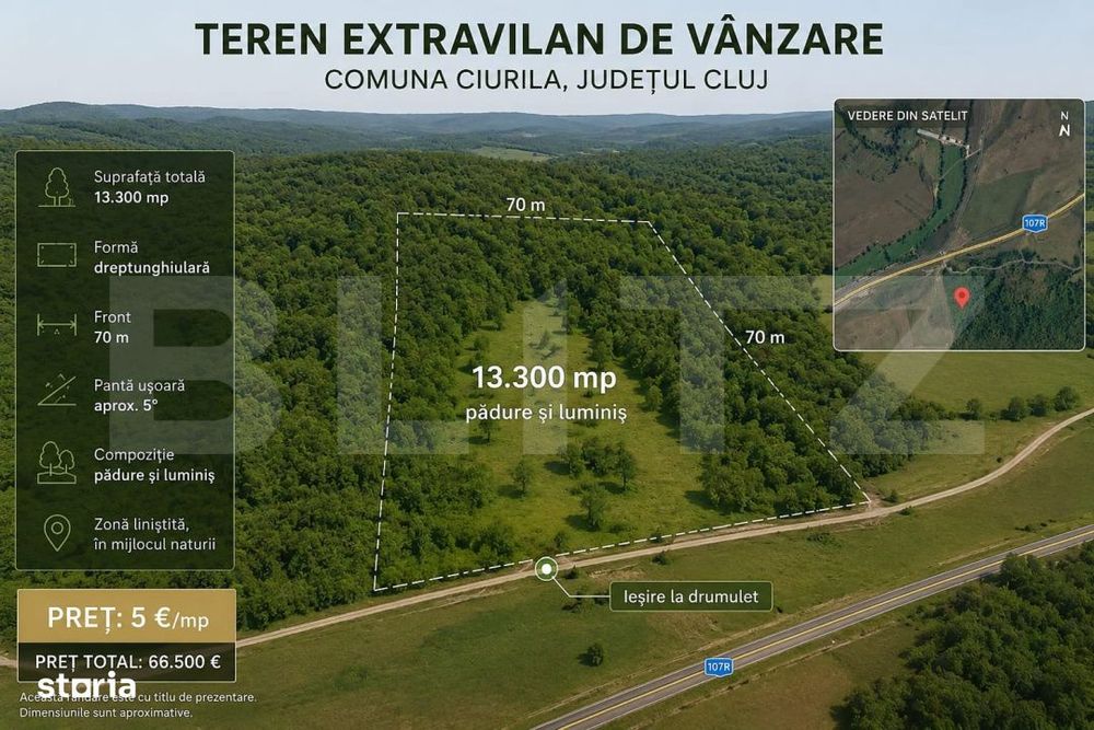 Teren extravilan, 13.300 mp in Ciurila | Forma dreptunghiulara | 5 €