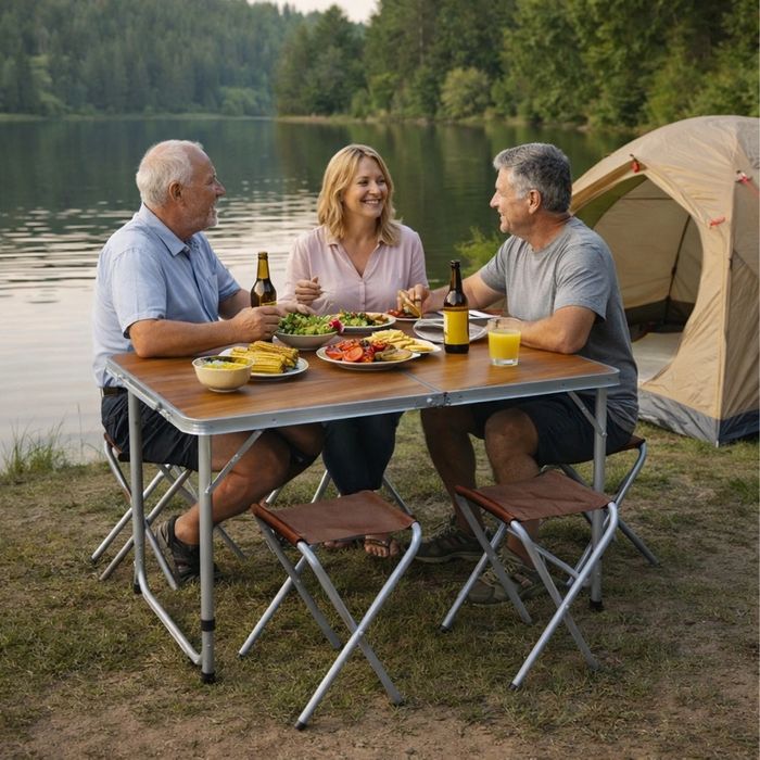 Комплект сгъваема къмпинг маса с 4 стола, Регулируема височина, Дизайн
