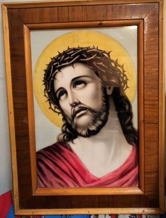 Tablou vechi religios Iisus Hristos– RAMĂ DEOSEBITĂ sculptată autentic