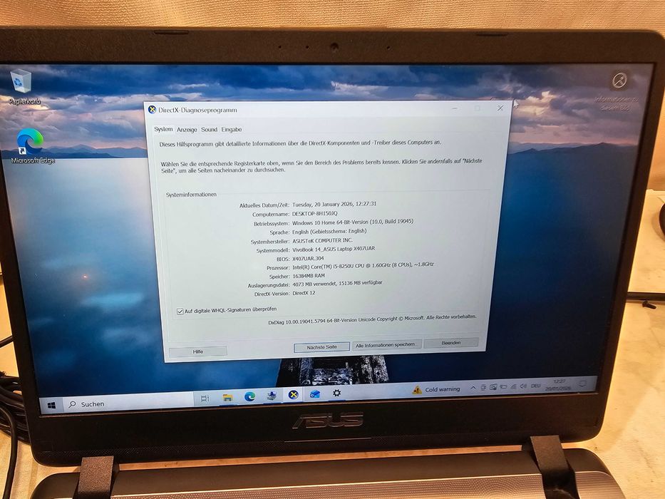 Laptop Asus vivobook 14 model x407uar Intel i5 gen 8