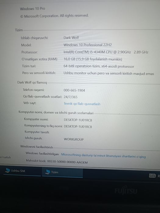 Notbuk,Fujitsu,windous10pro