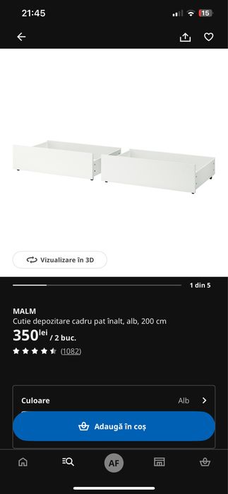 Doua paturi MALM IKEA cu saltea si sertare