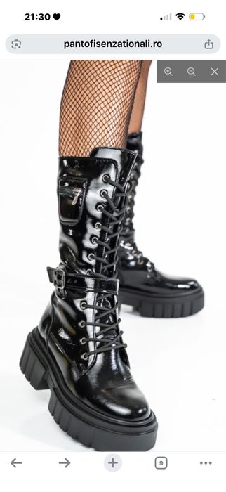 Ghete de damă din piele naturală lăcuită