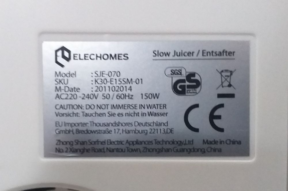 Storcator fructe si legume ELECHOMES 150 W