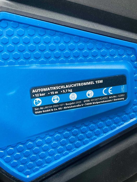 Tambur furtun automat Güde 2882 15 m, presiune maximă de lucru 12 bar