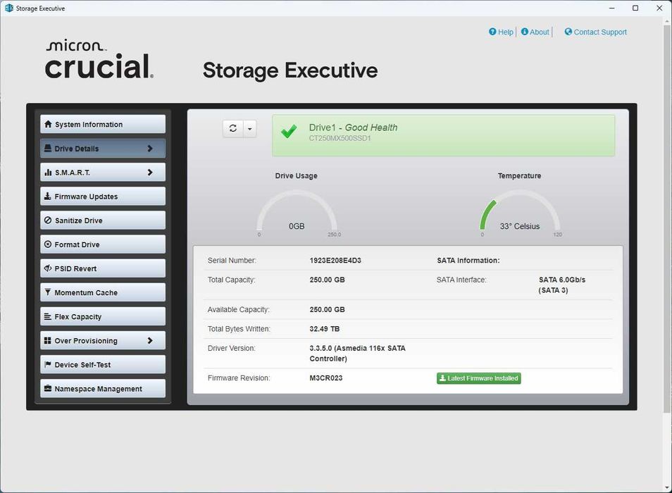 SSD - Crucial MX500 / 250 GB / 2.5 инча / SATA