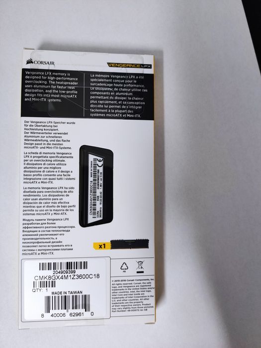 Memorie Corsair Vengeance LPX 8GB (1x8GB), DDR4, 3600MHz, CL18, 1.35V