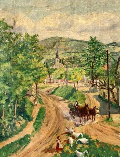 Tablou F, Foarte VECHI, ulei/panza, semnat. Dimens mari: 80x60cm+rama