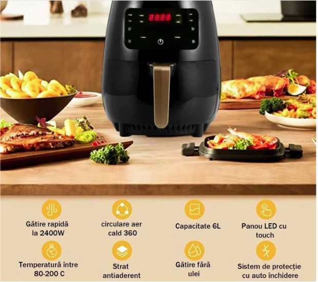 Friteuza cu aer cald Air Fryer 2400W afisaj digital LCD Touch control