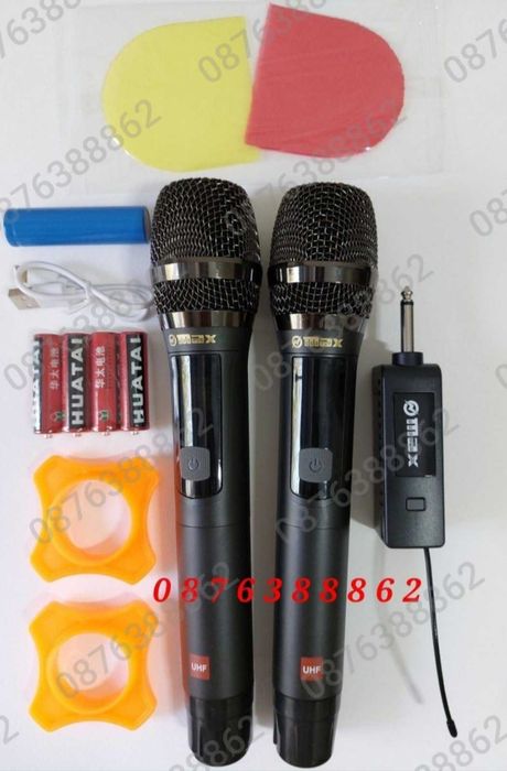 Професионални микрофони–2бр. безжични,Метална решетка, 6.35 мм,USB,UHF