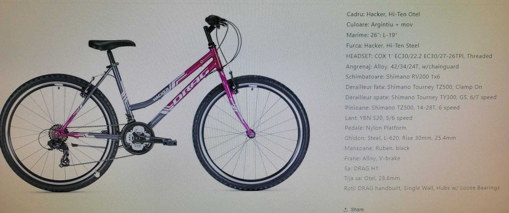 Vand doua biciclete dama  cu roti de 26 inci