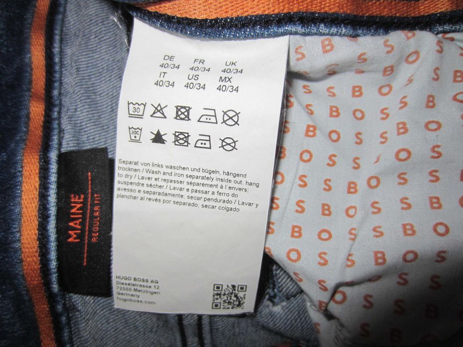Blugi Hugo Boss, model Maine, masura W40 L34, Talie=104cm,Lung=105cm,croiala dreapta,fermoar 99%bumbac+ 1%elasthan, stare f.buna, fabricati in Tunisia