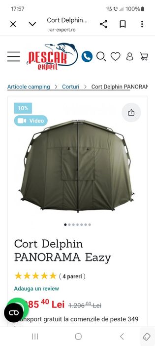 Cort 2 persoane  Delphin  panorama eazy  folosit de 2 ori