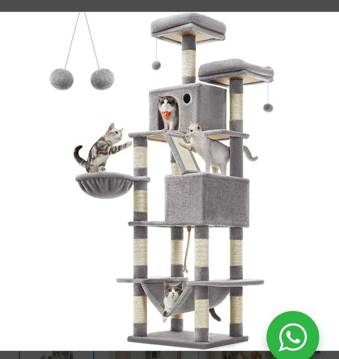 FEANDREA Ansamblu de joaca pentru pisici, SISAL 60x50x206cm, gri