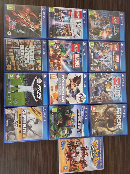 PlayStation 4, 12 jocuri, NFS, FC 25, Harry Potter, MineCraft, Grand Theft Auto