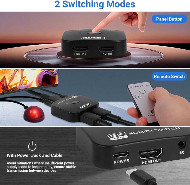 HDMI Switch HDMI 2/3in 1Out,Splitter HDMI 8K 60Hz 4K 120Hz,HDR 3D