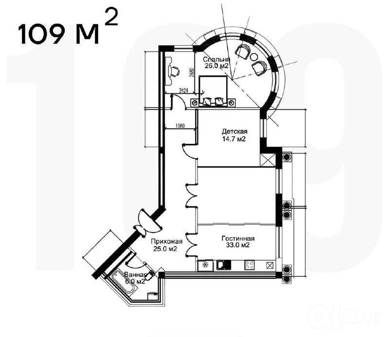 Квартира ЖК Muhtasham 4/6/11 109 м2
