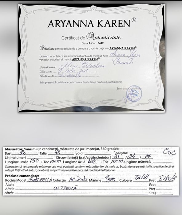 Vand rochie de mireasa Aryanna Karen, model CINDERELLA