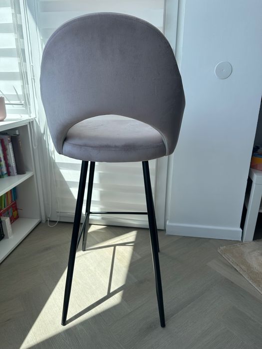 Scaun de bar catifea roz easy clean pet friendly picioare metalice